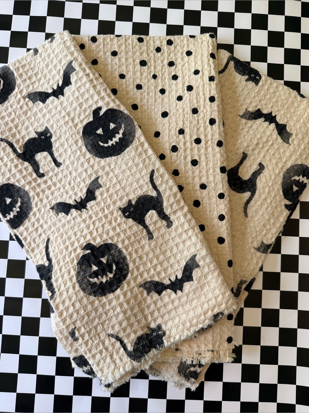 Rachel Zoe Cream and Black Waffle Weave Kitchen Towel Set of 3